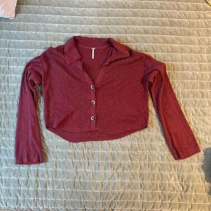 Free People Burgundy Ribbed Knit Sweater